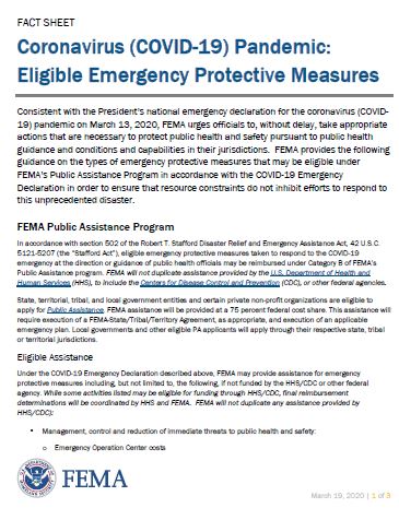 FEMA: Coronavirus (COVID-19) Pandemic: Eligible Emergency Protective ...